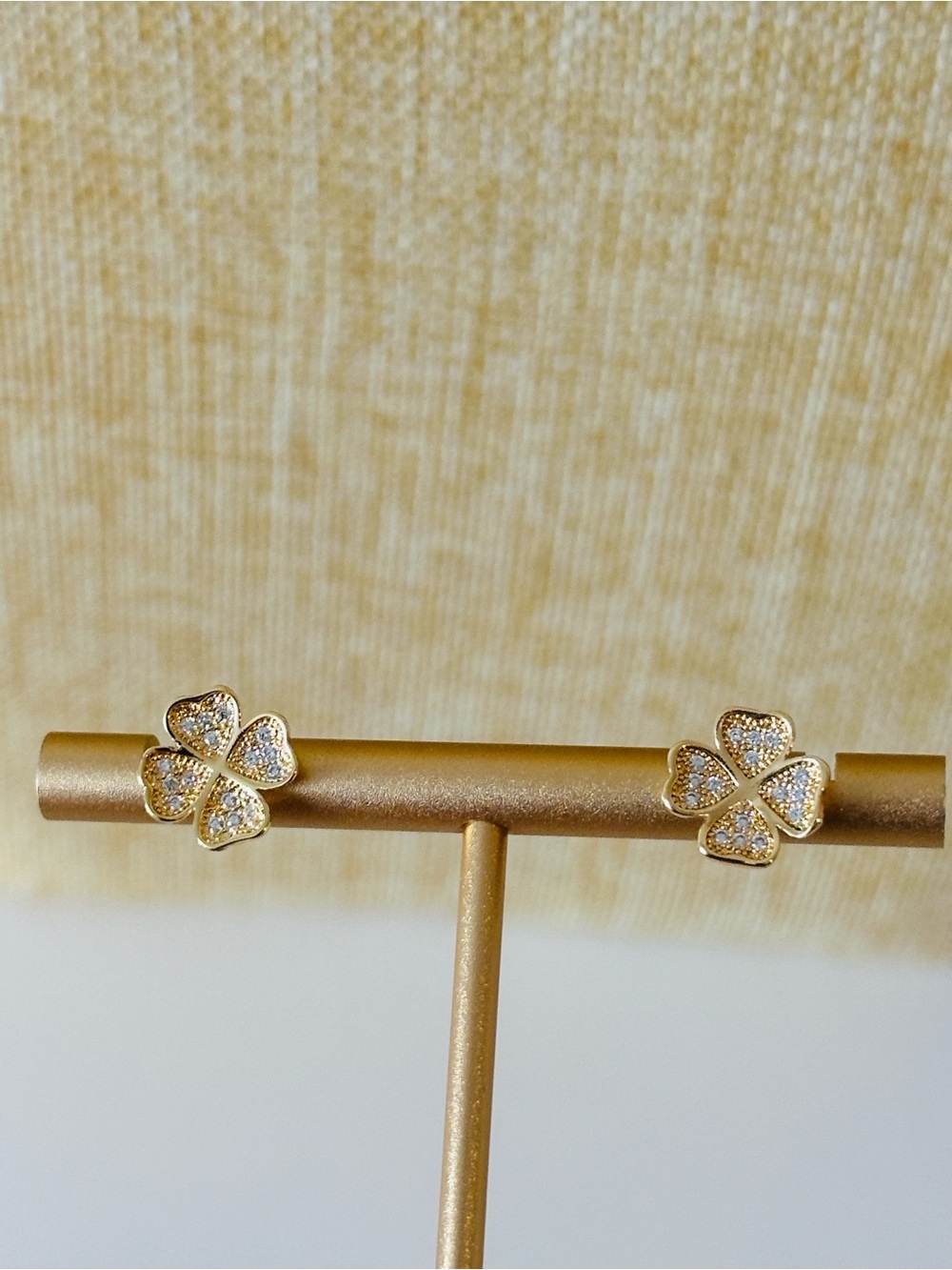 Fashion Jewelry Gold Four-Leaf Clover Pavé Stud Earrings